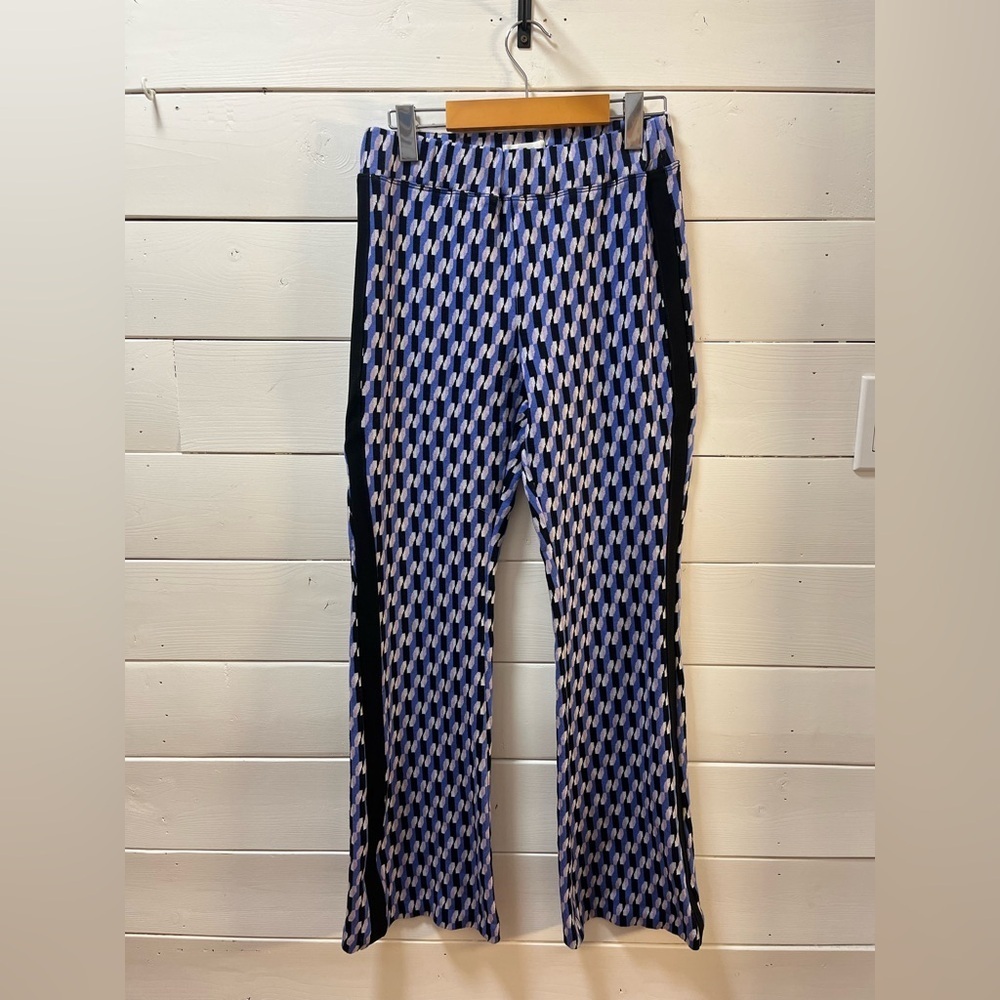 MAEVE BLUE GEOMETRIC FLARE PANTS – SIZE S